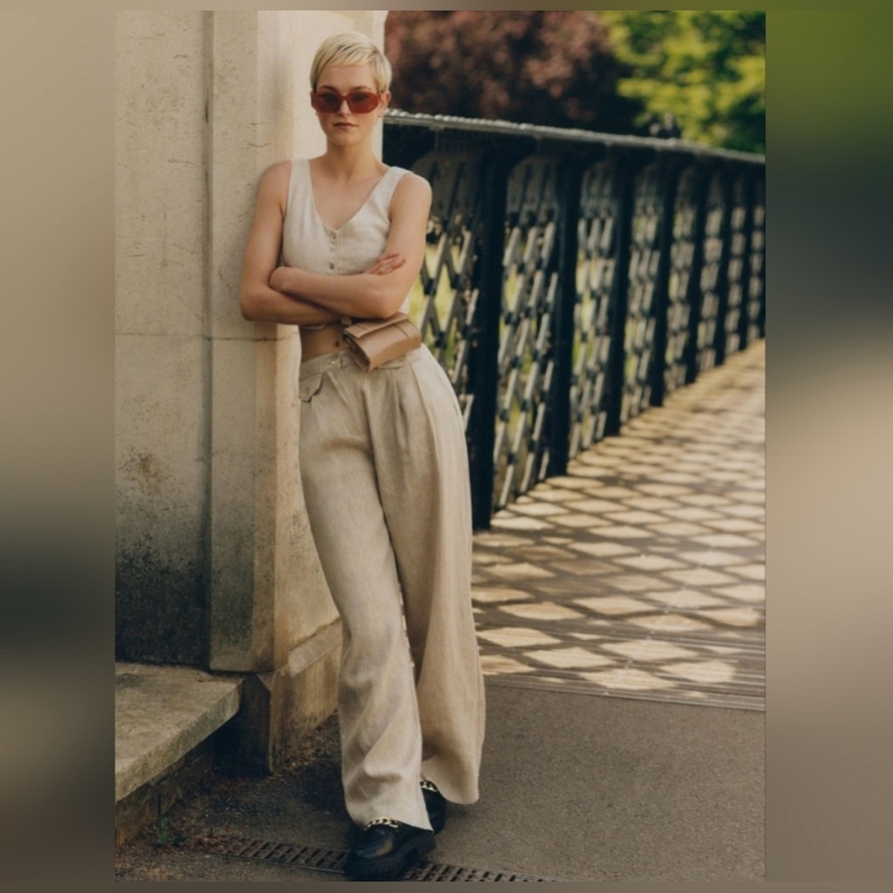 Sovere by Anthropologie and revolve instance khaki side leg linen pant